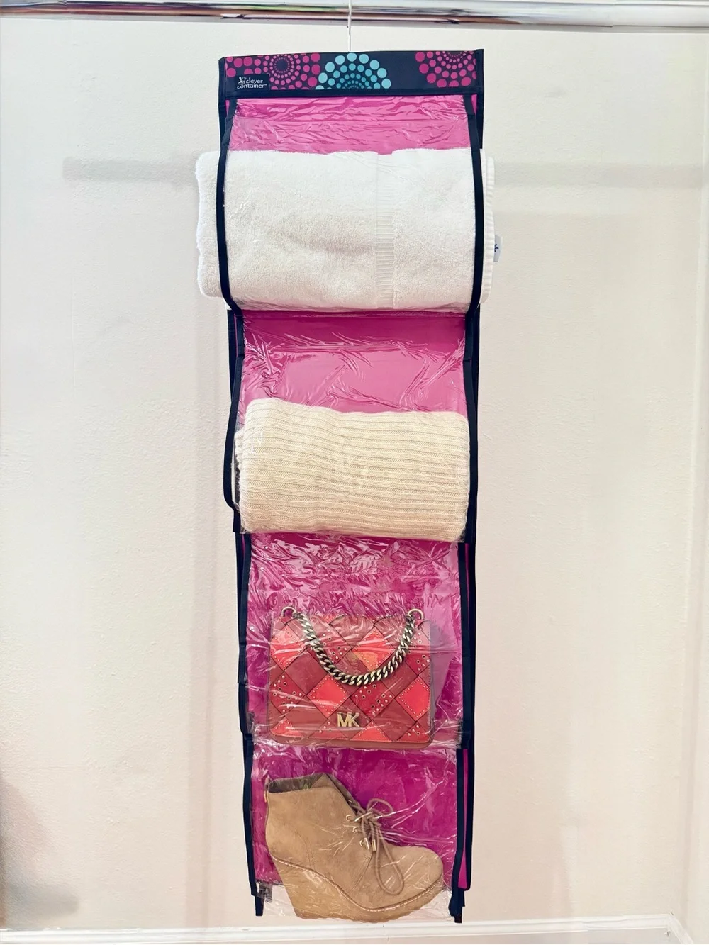 2 Pcs Fuchsia 2 Sided 8 Clear Pocket Hanging Closet Storage Organizer Cubby